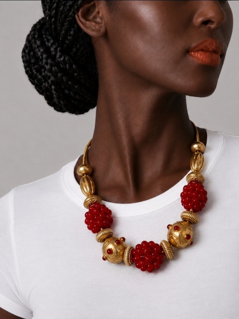 Zara Red and Gold Beaded Necklace